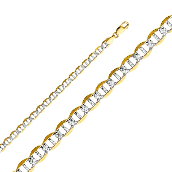 14K Yellow 6.5mm Flat Mariner Pave bracelet - 8"